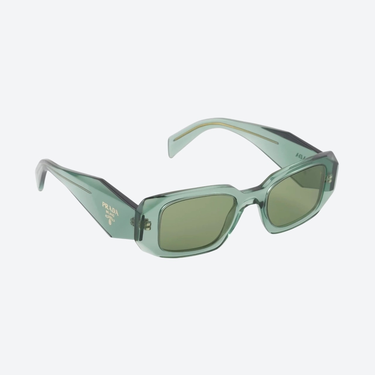 Prada Symbole sunglasses in sage green, front angle